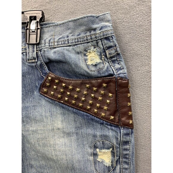 Vtg Pelle Pelle Mens Denim Jeans Punk Studded Pockets Patched Grunge Size 40X30 - Picture 13 of 16